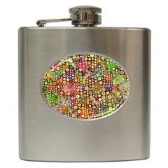 Multicolored Retro Spots Polka Dots Pattern Hip Flask (6 Oz) by EDDArt