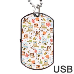 Cute Owl Dog Tag Usb Flash (two Sides) by Nexatart