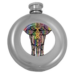 Prismatic Floral Pattern Elephant Round Hip Flask (5 Oz) by Nexatart