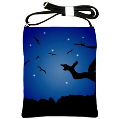 Nightscape Landscape Illustration Shoulder Sling Bags by dflcprints