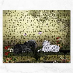 Wonderful Whte Unicorn With Black Horse Rectangular Jigsaw Puzzl by FantasyWorld7