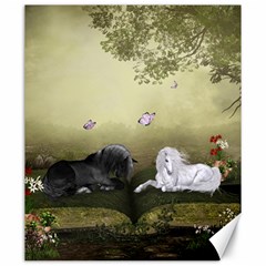 Wonderful Whte Unicorn With Black Horse Canvas 20  X 24   by FantasyWorld7