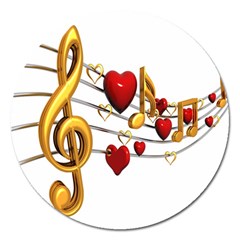 Music Notes Heart Beat Magnet 5  (round) by Mariart