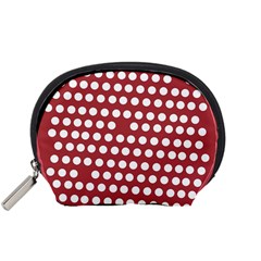 Pink White Polka Dots Accessory Pouches (small)  by Mariart