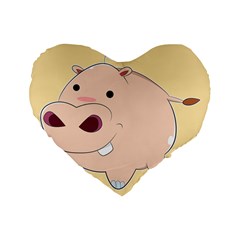 Happy Cartoon Baby Hippo Standard 16  Premium Flano Heart Shape Cushions by Catifornia