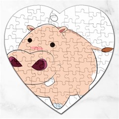 Happy Cartoon Baby Hippo Jigsaw Puzzle (heart) by Catifornia