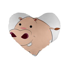 Happy Cartoon Baby Hippo Standard 16  Premium Flano Heart Shape Cushions by Catifornia