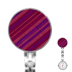 Maroon Striped Texture Stainless Steel Nurses Watch by Mariart