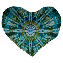 Green Flower Tie Dye Kaleidoscope Opaque Color Large 19  Premium Flano Heart Shape Cushions by Mariart