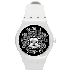 Ornate Buddha Round Plastic Sport Watch (m) by Valentinaart