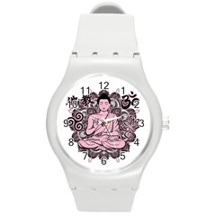 Ornate Buddha Round Plastic Sport Watch (m) by Valentinaart