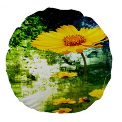 Yellow Flowers Large 18  Premium Round Cushions by BangZart