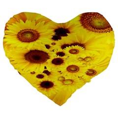 Beautiful Sunflowers Large 19  Premium Heart Shape Cushions by BangZart