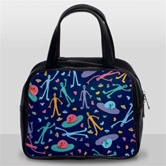 Alien Pattern Blue Classic Handbags (2 Sides) by BangZart