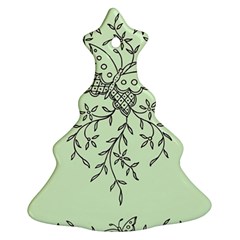 Illustration Of Butterflies And Flowers Ornament On Green Background Ornament (christmas Tree)  by BangZart