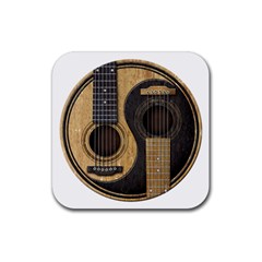 Old And Worn Acoustic Guitars Yin Yang Rubber Coaster (square)  by JeffBartels