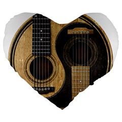 Old And Worn Acoustic Guitars Yin Yang Large 19  Premium Heart Shape Cushions by JeffBartels