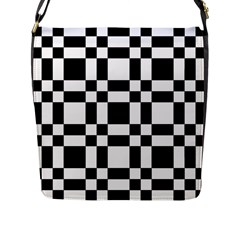 Checkerboard Black And White Flap Messenger Bag (l)  by Colorfulart23