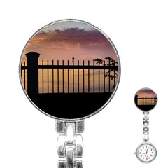Small Bird Over Fence Backlight Sunset Scene Stainless Steel Nurses Watch by dflcprints
