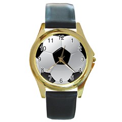 Soccer Ball Round Gold Metal Watch by BangZart