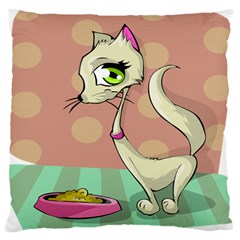 Cat Food Eating Breakfast Gourmet Large Cushion Case (two Sides) by Nexatart