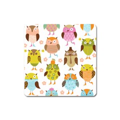 Cute Owls Pattern Square Magnet by BangZart