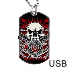 Skull Tribal Dog Tag Usb Flash (one Side) by Valentinaart