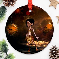 Steampunk, Cute Little Steampunk Girl In The Night With Clocks Ornament (round) by FantasyWorld7