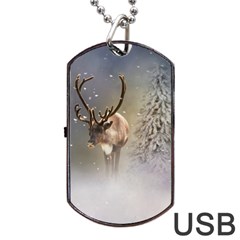 Santa Claus Reindeer In The Snow Dog Tag Usb Flash (two Sides) by gatterwe