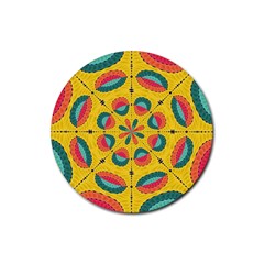 Textured Tropical Mandala Rubber Coaster (round)  by linceazul