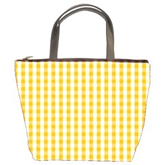 Pale Pumpkin Orange And White Halloween Gingham Check Bucket Bags by PodArtist