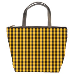 Pale Pumpkin Orange And Black Halloween Gingham Check Bucket Bags by PodArtist