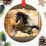 Steampunk, Wonderful Steampunk Horse With Clocks And Gears, Golden Design Ornament (Round) Front