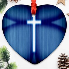 Blue Cross Christian Heart Ornament (two Sides) by Mariart