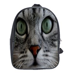 Cat Face Eyes Gray Fluffy Cute Animals School Bag (xl) by Mariart