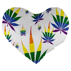 Marijuana Cannabis Rainbow Love Green Yellow Red White Leaf Large 19  Premium Heart Shape Cushions by Mariart