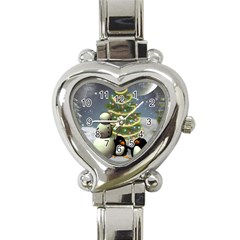 Funny Snowman With Penguin And Christmas Tree Heart Italian Charm Watch by FantasyWorld7