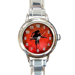 Dancing Couple On Red Background With Flowers And Hearts Round Italian Charm Watch by FantasyWorld7