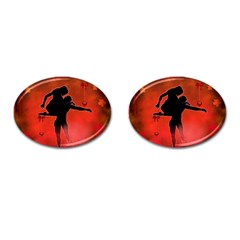 Dancing Couple On Red Background With Flowers And Hearts Cufflinks (oval) by FantasyWorld7