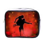 Dancing Couple On Red Background With Flowers And Hearts Mini Toiletries Bags Front