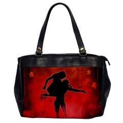 Dancing Couple On Red Background With Flowers And Hearts Office Handbags by FantasyWorld7