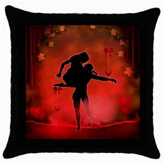 Dancing Couple On Red Background With Flowers And Hearts Throw Pillow Case (black) by FantasyWorld7