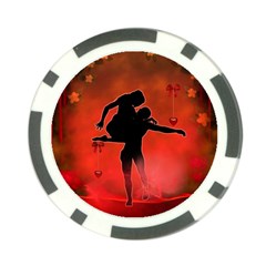 Dancing Couple On Red Background With Flowers And Hearts Poker Chip Card Guard by FantasyWorld7