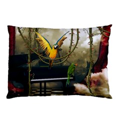 Funny Parrots In A Fantasy World Pillow Case by FantasyWorld7