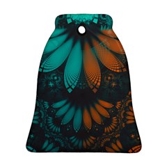 Beautiful Teal And Orange Paisley Fractal Feathers Ornament (bell) by jayaprime