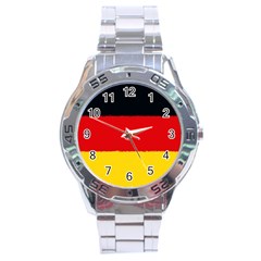 German Flag, Banner Deutschland, Watercolor Painting Art Stainless Steel Analogue Watch by picsaspassion