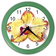 Yellow Phalaenopsis Flower, Floral Aquarel Watercolor Painting Art Color Wall Clocks by picsaspassion