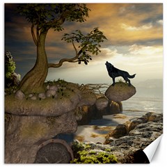 The Lonely Wolf On The Flying Rock Canvas 20  X 20   by FantasyWorld7