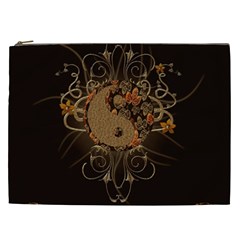 The Sign Ying And Yang With Floral Elements Cosmetic Bag (xxl)  by FantasyWorld7