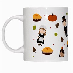 Pilgrims And Indians Pattern - Thanksgiving White Mugs by Valentinaart